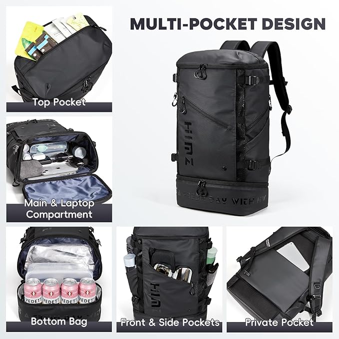 Backpack Cooler with Lunch Compartment, Heavy Duty Insulated Backpacks for Men Work, 35L Travel Backpacking -17 inch Laptop Bag Carry On Back packs for Airplane, Black