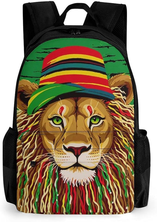 Men Women Polyester Reggae Rasta Flag Lion Daypack Bookbag Big Capacity Shoulder Bag With Padded Straps for Climbing Travel Walking Cycling