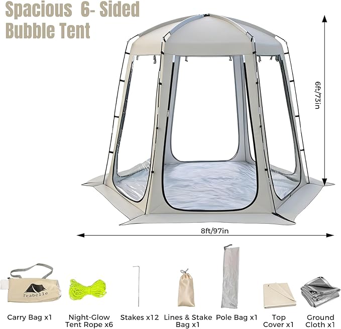 Teabelle Pop up Bubble Tent, 4-6 Person Gazebo Screen House Room, Waterproof Outdoor Tent with Floor Mat & Top Cover, Garden Dome Igloo Camping Shelter for Patio, Backyard