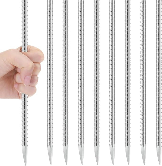 Gisafai 8 Pcs 16 Inch Ground Rebar Stakes Heavy Duty Ground Anchors Steel Plant Support Garden Stake Long Straight Metal Spikes with Chisel Point End for Concrete Timber Garden Plant Tent