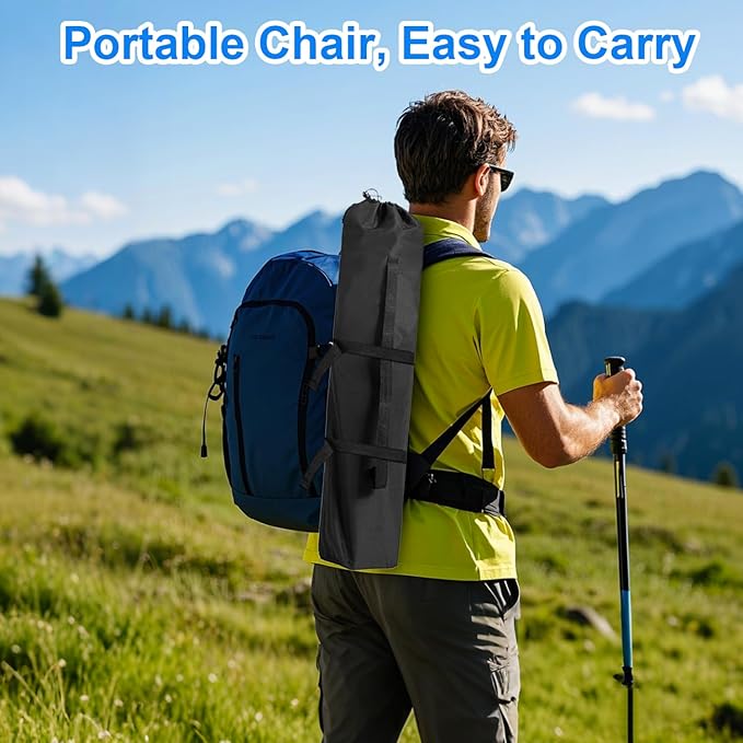 Folding Camping Chair, 225lb Capacity, Includes Cup Holder & Side Storage Bag, 5.5lbs Portable for Beach, Camping, Sport,Black
