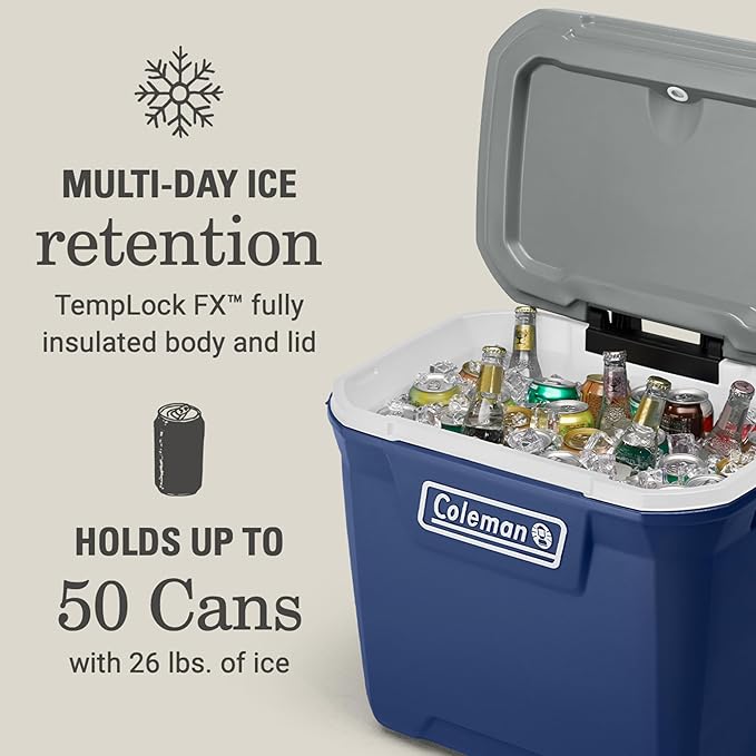 Coleman Classic Series Insulated Portable Rolling Cooler with Wheels, Leak-Resistant Outdoor Hard Cooler Keeps Ice up to 5 Days, 65-Quart
