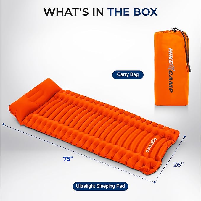 SereneLife Lightweight & Compact Camping Gear – Sleeping Pads & Bags with Built-in Pillows for Outdoor Comfort, Waterproof & Tear-Resistant Design, Perfect for Hiking, Backpacking, Couples & Solo Use