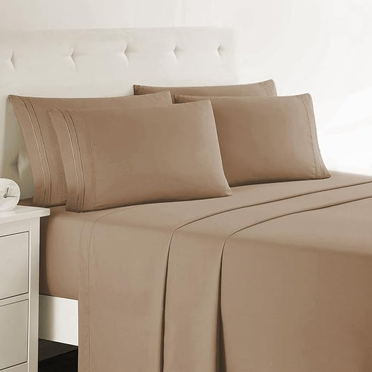 Clara Clark Twin Sheets, 5 Piece Set - Hotel Luxury Sheets for Twin Size Bed, Super Soft Bedding Set, Twin Size, Mocha Light Brown