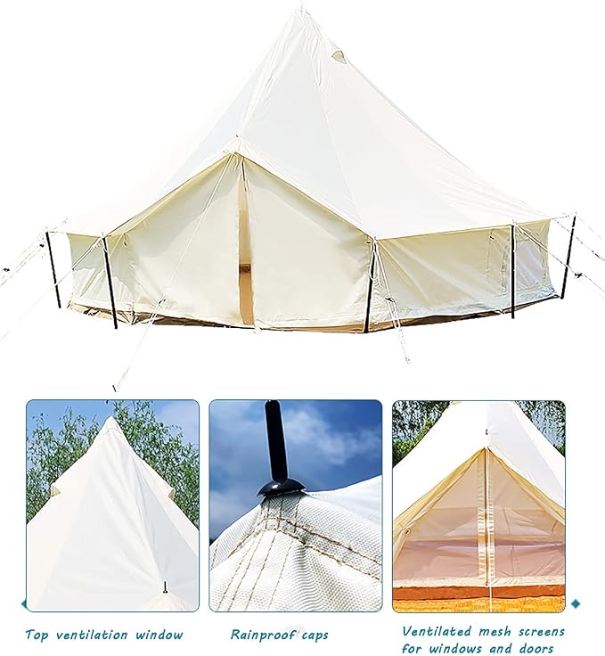 GeRRiT 4-Season Waterproof Cotton Canvas Bell Tent,Outdoor Cotton Tent, Wall Yurt Tent with Stove Hole, for Outdoor Camping Hunting Hiking Festival Party