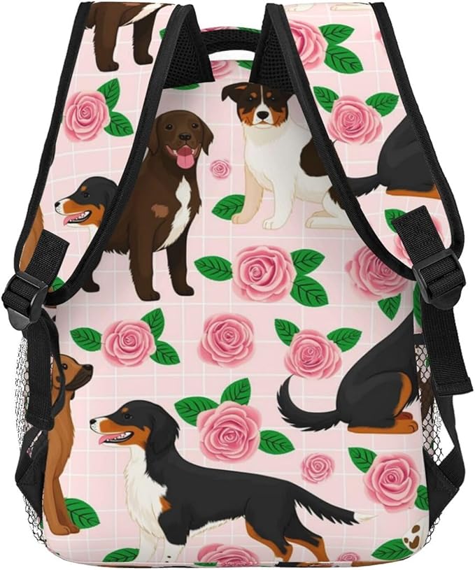 Lightweight Rucksack for Sports Travel Running, Big Capacity Multipurpose Anti-Theft Bookbag, Cavalier King Charles Spaniel Pink Florals Floral Dog Travel and Sport Backpack Rucksack