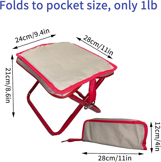 Portable Folding Camping Stool with Alloy Carabiner - 330lbs Capacity Ultralight Pocket Chair, Collapsible Mini Travel Seat for Fishing, Camping, Queuing & Outdoor Events