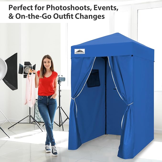 EAGLE PEAK Flex Ultra Compact 4x4 Pop-up Canopy, Sun Shelter, Changing Room, Portable Privacy Canopy Cabana for Pool, Fashion Photoshoots, or Camping, Blue