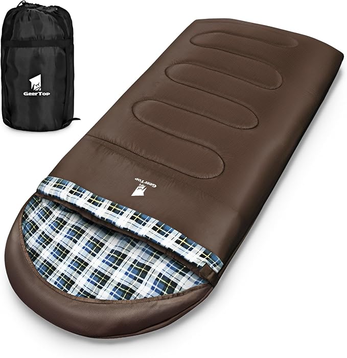 GEERTOP Flannel Sleeping Bags for Adults Big & Tall People Portable Cold Weather Envelope XXL All Seasons Camping Sleeping Bag