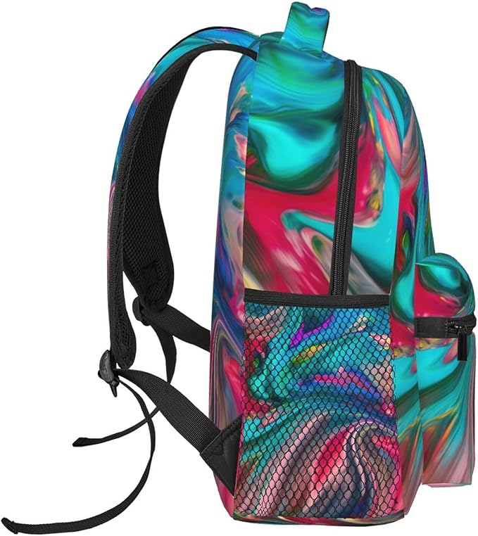 Daypack Backpack Anti-Theft Multipurpose Big Capacity Bookbag, Abstract Aesthetic Swirl Wave Trippy Art Business Computer Bag With Side Pockets