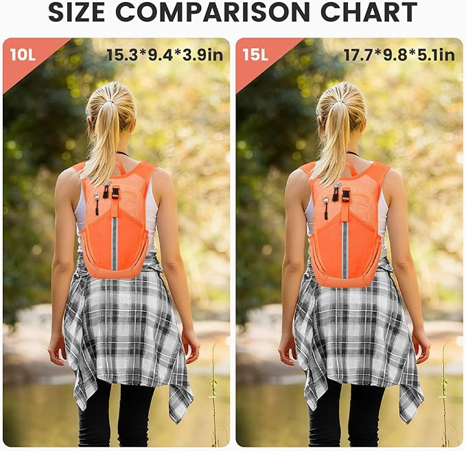 Small Hiking Backpack 10L-Lightweight Packable Foldable Backpack for Travel Camping Outdoor Commute,Compact Rucksack for Women Men(Orange)