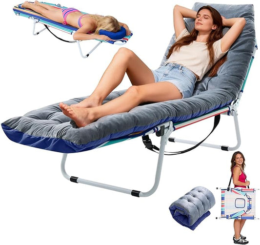 LILYPELLE Portable Folding Camping Cot, Adjustable 5-Position Face Down Folding Chaise Lounge Chairs, Outdoor Portable Folding Bed Sleeping Cot for Camping, Pool, Beach, Patio