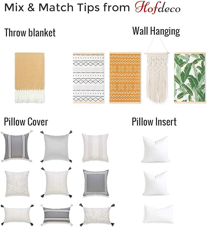 Hofdeco Neutral Decorative Throw Pillow Cover ONLY, for Couch, Sofa, or Bed, Gray Solid Tassel, 20"x20"