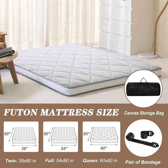 DoCred Queen Size Futon Mattress, Extra Thick Foldable Japanese Floor Mattress Memory Foam Sleeping Pad for Adults, Roll Up Mattress Tatami Mat Breathable Floor Lounger Guest Bed