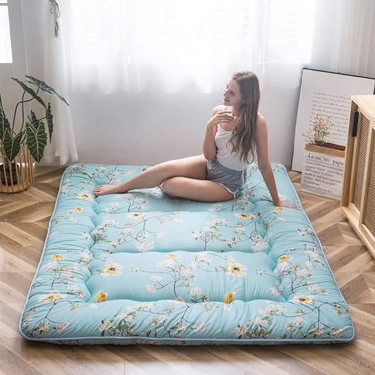 MAXYOYO Rustic Floral Korean Floor Mattress Japanese Futon Mattress, Foldable Bed Roll Up Camping Mattress Floor Lounger Bed Couches and Sofas Mattress Topper King Size