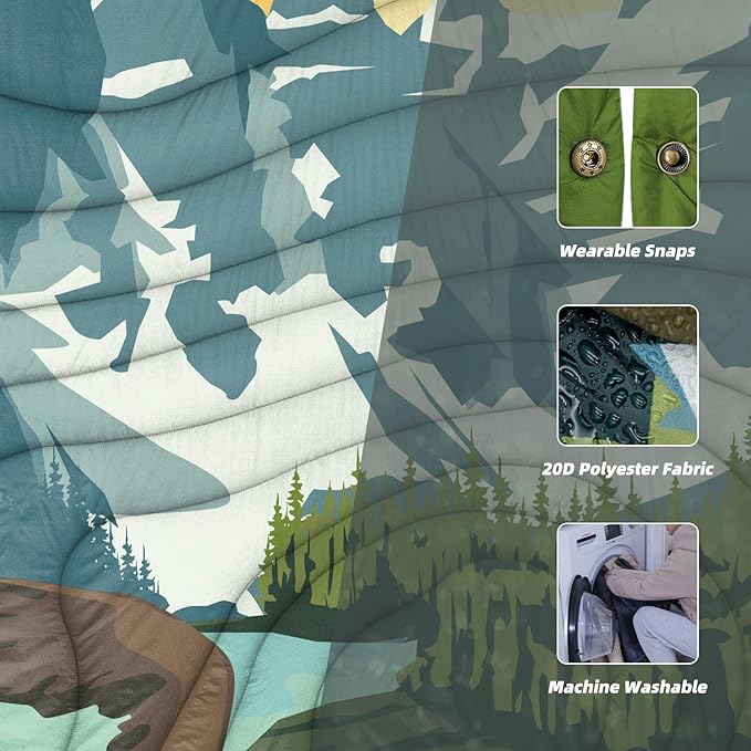 Outdoor Camping Blanket with Sherpa Lining, Extra Warm Thick Camp Blankets and Puffy Ultralight Soft Poncho DWR Camping Quilt for Cold Weather, Adventure, Sleeping, Backpacking 78"x 56"