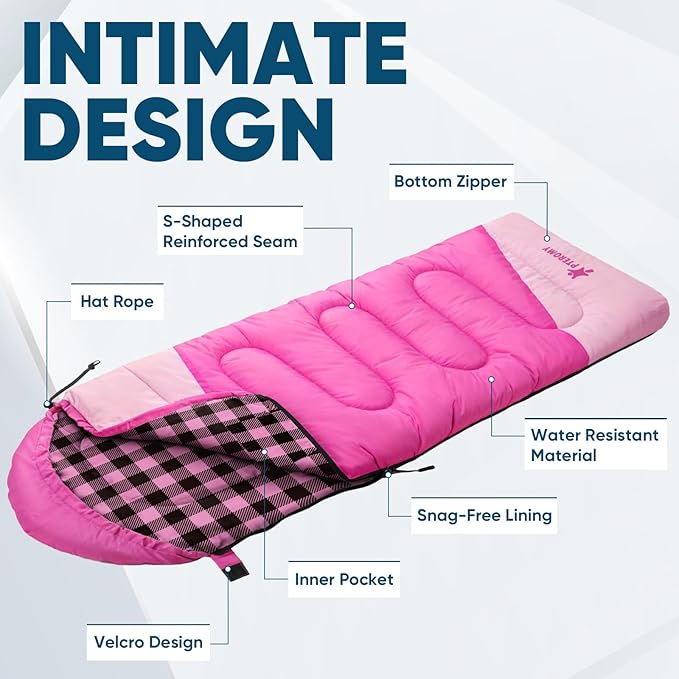 PTEROMY Sleeping Bags for Adults, Lightweight and Machine Washable, Water Resistant Backpacking Camping Sleeping Bag for Warm Cold Weather, Camping Essentials for Hiking Travel