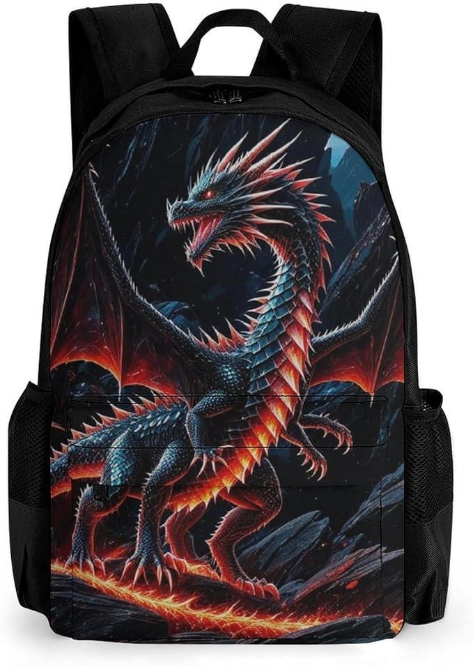 Supdreamc Backpack Multipurpose Anti-Theft Large Capacity Bookbag, Black Cool Dragon Travel Hiking Daypack With Side Pockets