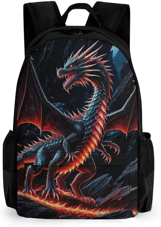 Supdreamc Backpack Multipurpose Anti-Theft Large Capacity Bookbag, Black Cool Dragon Travel Hiking Daypack With Side Pockets
