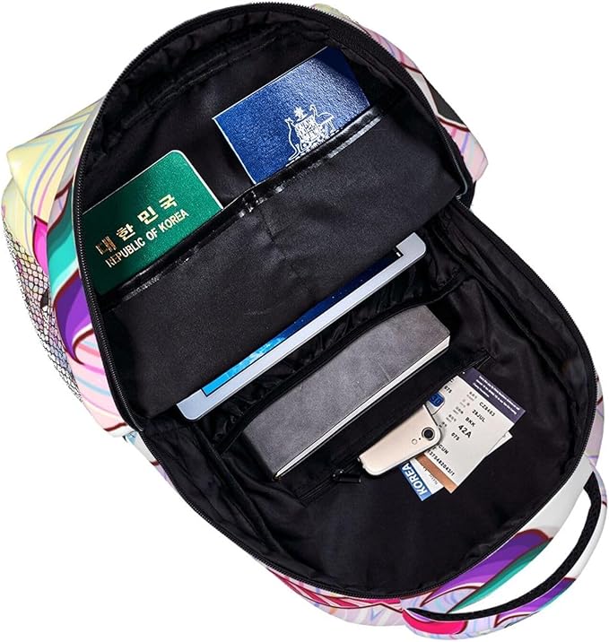 Polyester Daypack Bookbag for Gym Business Bicycle, Large Capacity Multipurpose Anti-Theft Carry On Bag, Psychedelic Trippy Unicorn Art Travel Hiking Daypack