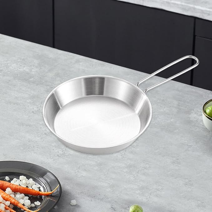 Stainless Steel Camping Fry Pan Cookware Foldable Handle Easy to Clean Multipurpose Outdoor Cooking Griddle Non Stick Skillet, 16cm