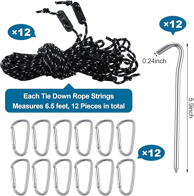 36 Pieces Inflatable Stakes and Tethers Replacement Tethers and Aluminum Metal Stakes Yard Inflatable Accessories with Hook for Fixing Halloween Christmas Decorations Inflatables Lawn Decor Tent