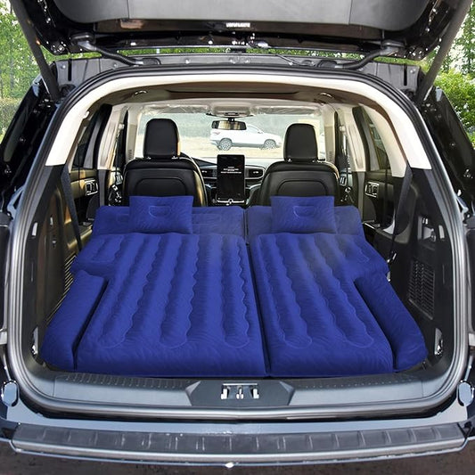 Umbrauto SUV Camping Air Mattress: Inflatable Car Bed for Back Trunk Sleeping with Air Pump, Flocking Surface, Heavy-Duty 210T Bottom, Includes Pillows, Repair Kit, Storage Bag & 3-in-1 Nozzles