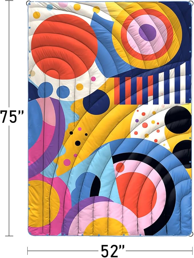 Camping Blanket,Puffy Printed Camp Blankets Lightweight Packable for Outdoor Camping,Traveling, Stadium, Hiking, Picnics