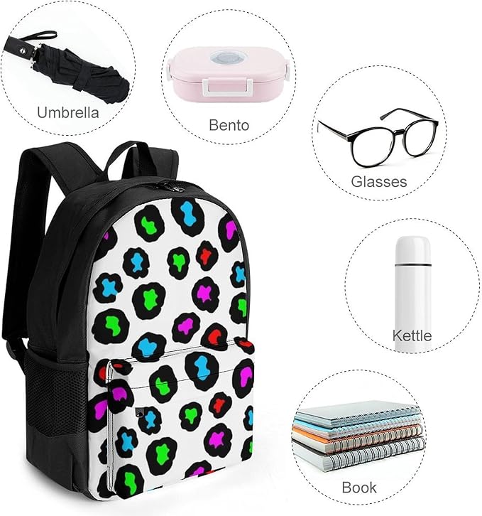 Supdreamc Men Women Polyester Wild Animal Colorful Cheetah Leopard Daypack Bookbag Big Capacity Shoulder Bag With Padded Straps for Climbing Travel Walking Cycling