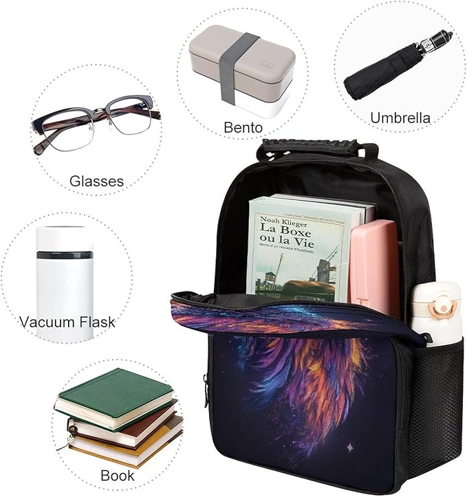 Polyester Daypack Bookbag for Gym Business Bicycle, Large Capacity Multipurpose Anti-Theft Carry On Bag, Colorful Space Eagle Art Travel Hiking Daypack