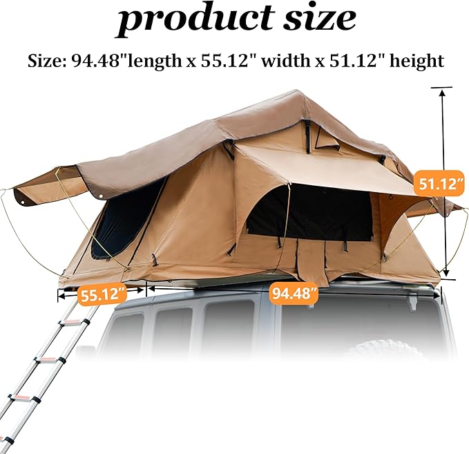 Aluminium Roof Top Tent,with Tri-Color LED Strip Light & 1.97" Thick Memory Foam Mattress,for Car Jeep SUV Truck Camping,2-3 People