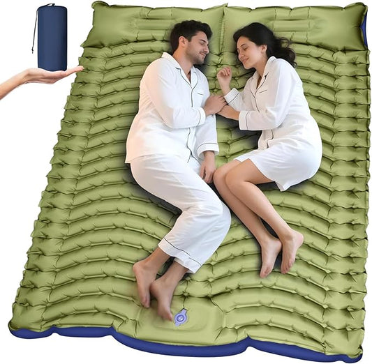 Double Camping Sleeping Pad, Ultra-Lightweight Inflatable Sleeping Mat with Built-in Pillow, Foot Pump, Compact and Portable, Ideal for Outdoor Camping Gear, Backpacking, Hiking(Duo)