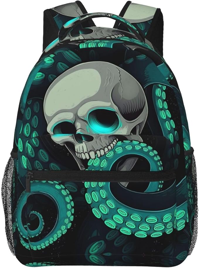 Lightweight Rucksacks for Climbing Outdoors Walking Cycling, Large Capacity Anti-Theft Multipurpose Carry On Bag, Skull Octopus Art Camping Outdoor Backpack