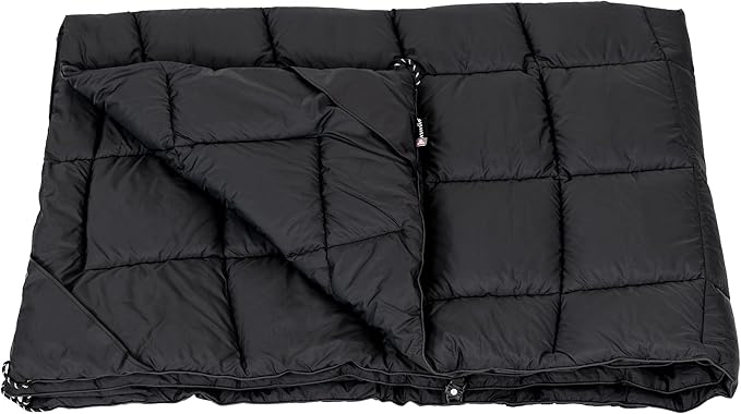 Versatile Packable Outdoor Camping Blanket, Puffy Blanket, Primaloft® Insulation, Warm, Durable, Lightweight, Waterproof, Oversize, Beach, Stadium, and More! 55"x80" (Black Beauty)