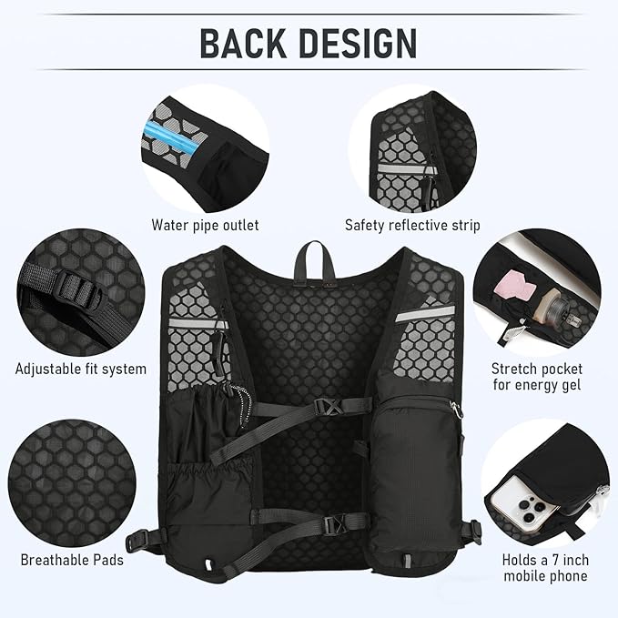 RYACO Lightweight Hydration Backpack, Running Backpack with 2L Water Bladder, Hiking Hydration Water Daypack for Cycling Rave for Men Women