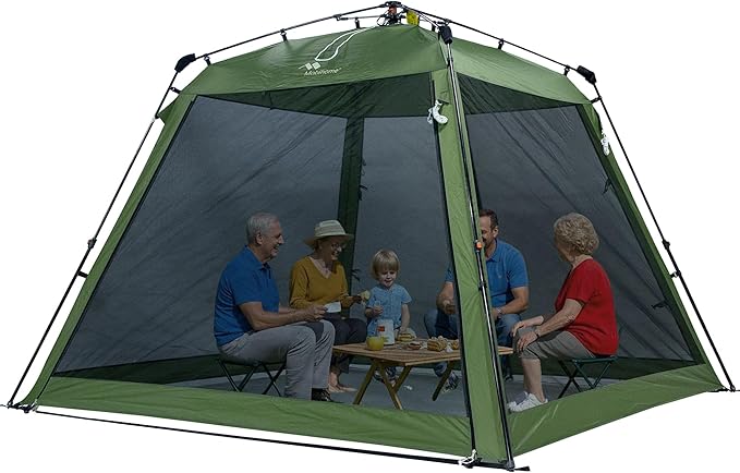 Pop Up Screen House Gazebo 8.2'x8.2'x75'', 4-6 Person Portable Screen Room with Sun & Insect Protection, Sturdy Frame Foldable Outdoor Canopy for Backyard, Camping, Park, Garden,Backyard-Olive Green