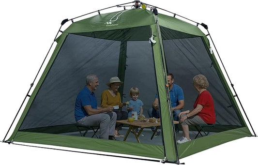 Pop Up Screen House Gazebo 8.2'x8.2'x75'', 4-6 Person Portable Screen Room with Sun & Insect Protection, Sturdy Frame Foldable Outdoor Canopy for Backyard, Camping, Park, Garden,Backyard-Olive Green