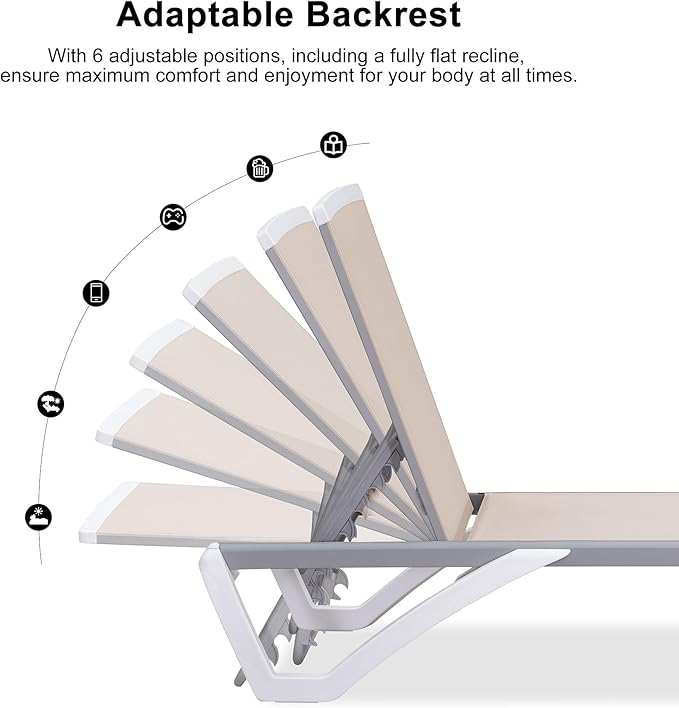 PURPLE LEAF Patio Chaise Lounge Chair Outside Aluminum Plastic Stackable Tanning Chairs for Pool Sunbathing Beach Deck Outdoor Lounger, Khaki