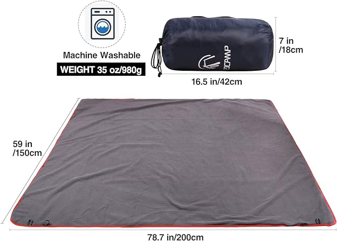 REDCAMP Large Waterproof Stadium Blanket for Outdoor Sports, Soft Warm Fleece Camping Blanket Windproof for Cold Weather, 79"x 59"Dark Blue