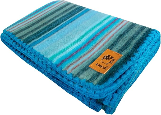 Alpaca Wool Blanket - Twin Size Bed Blanket - Alpaca Throw - Best Gift & Warm Throw, Lightweight, Couch or Camp- Outdoor - 75 x 38 Inches (Light Turquoise)