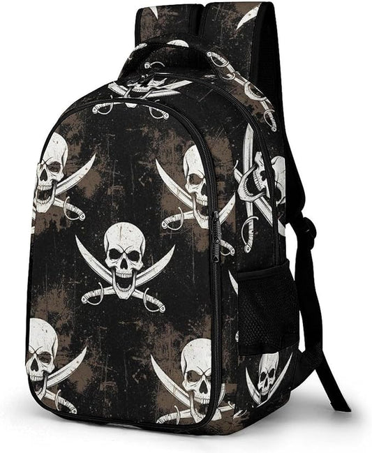 Nurse Teacher Travel Backpack Pirate Skull Flag Purse, Cute Laptop Backpack with Tumbler Holder for Women College Work Casual Daypack