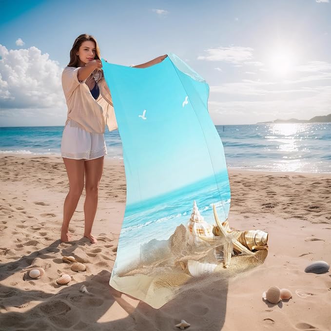 Beach Blanket Waterproof Sandproof, Shells Oversized Extra Large Picnic Mat 83"×95"/8 × 7 FT for 1-7 Adults for Travel Camping Hiking, Quick Drying Lightweight Outdoor Beach Vacation Essentials