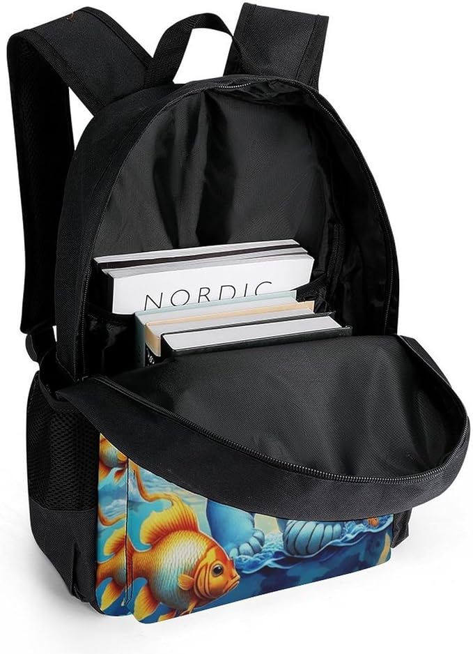Rucksack Anti-Theft Multipurpose Large Capacity Carry On Bag, Trippy Tiger Goldfish Travel Hiking Bag Day Pack With Side Pockets