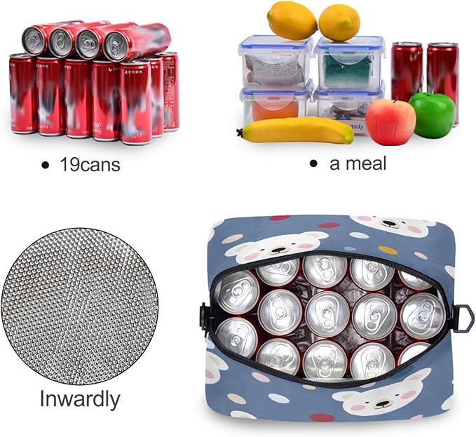 ALAZA Bear Dot Pattern Lunch Box for Men Women Adults Insulated Lunch Bag Cooler Bag with Adjustable Shoulder Strap for Work Picnic Travel