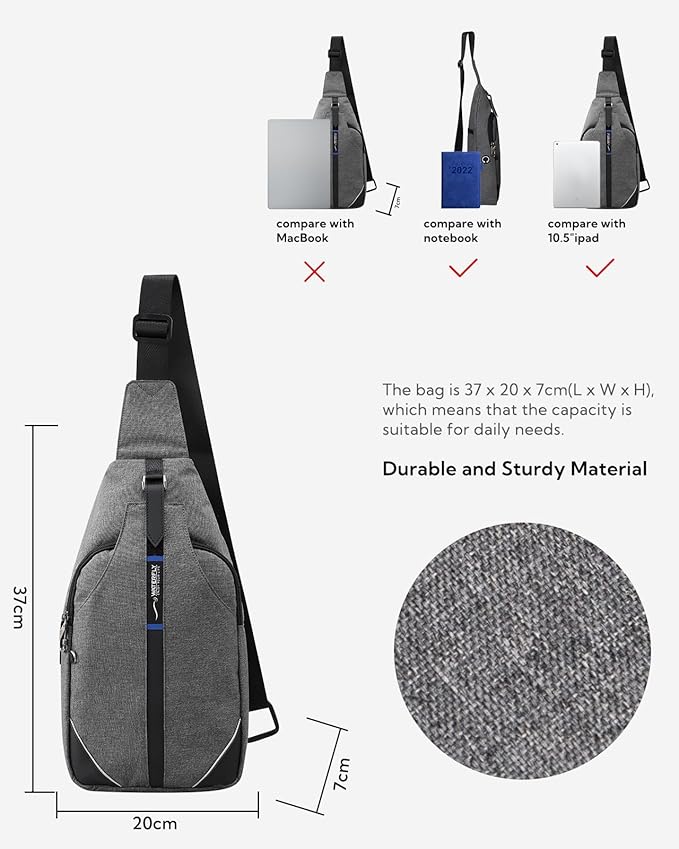 WATERFLY Medium Crossbody Sling Backpack Anti Theft Backpack for Traveling Chest Shoulder Bag