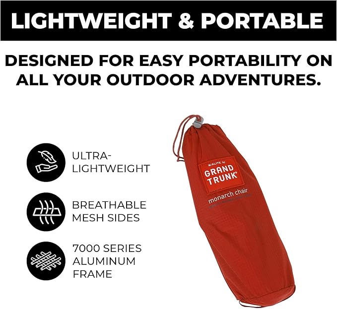 GRAND TRUNK Alite Monarch Chair – Ultra-Lightweight & Portable Rocking Camping Chair, Quick Setup, Durable Aluminum Frame for Hiking, Backpacking, Fishing & Beach (Clay Red)