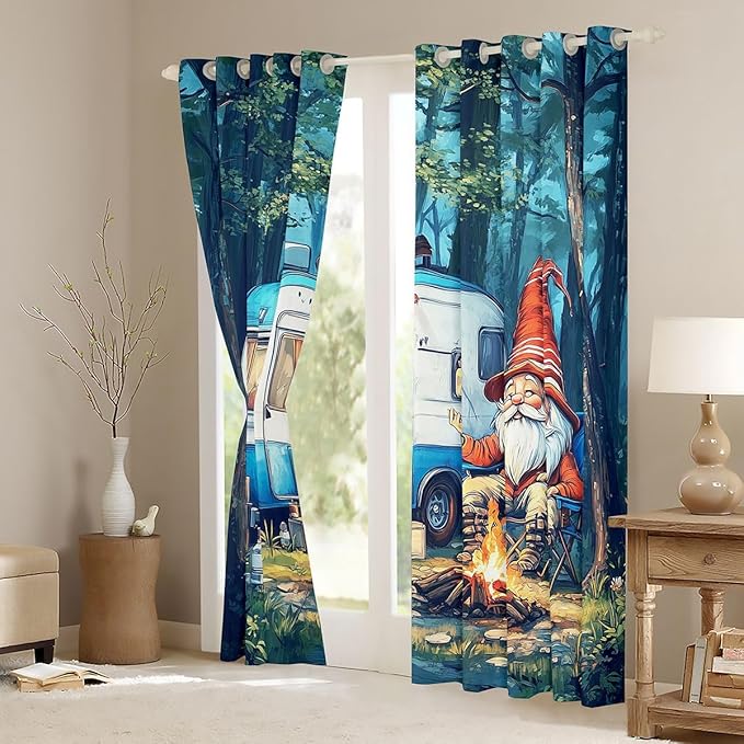 Erosebridal Happy Camping Window Curtains 52" Wx84 L Gnome Blackout Curtains for Bedroom Living Room,Rustic Camper Window Treatments Country Farmhouse Woodland Tree Drapes Decor 2 Panels