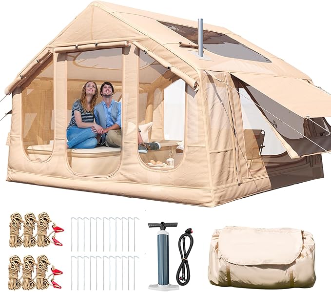 YOLENY 2/4/6 Person Inflatable Tents for Camping, Quick Setup in 2 Minutes with Hand Pump, Oxford Blow Up Tent with Skylight & Canopy, Spacious Cabin Tent for Family Camping & Hiking