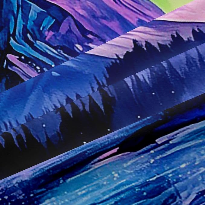 Manfei Northern Lights Blackout Curtains,North Pole Pine Tree Lake River Window Drapes,Mountain Rainbow Starry Sky Nature Nursery Bedroom Playroom Decor,Blue Purple 2 Panels,42Wx84L inch