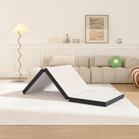 Full Size Folding Mattress Tri-Fold Memory Foam Mattress Topper | Portable for Camping, Guest, Fold Out for Floor, Travel | 3 Inch Full Size, White